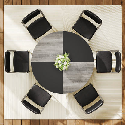 Round Dining Table for 4-6, 47 inch Circle Kitchen Table with 2-Layer Storage Shelf, Modern Wood Dinner Table with Heavy Duty Pedestal for Dining Room, Farmhouse, Living Room, Kitchen, Black & Grey - BECOKOME