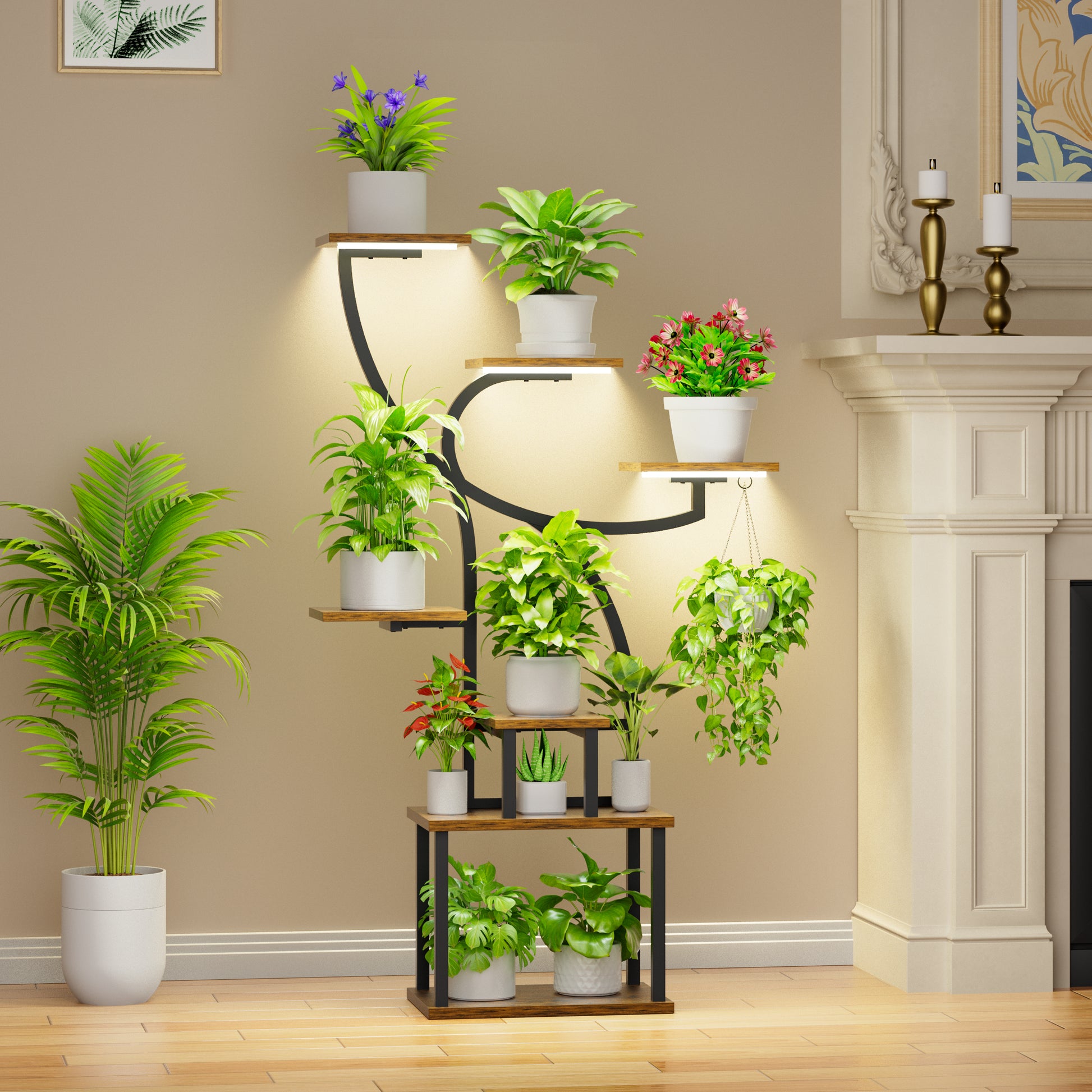 Plant Stand Indoor with Grow Light, 47" Corner Plant Stand for Indoor Plants, 7 Tiered Tall Plant Shelf Indoor Flower Stand Plant Rack - BECOKOME