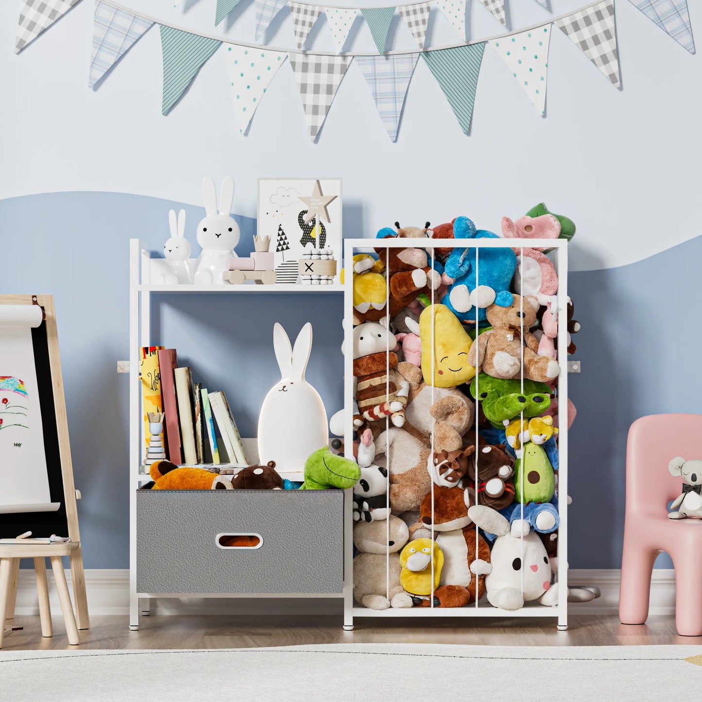 Kids Bookshelf and Storage Organizer - 3 Tier Book Shelf for Kid Rooms, Kids Bookcase with Box and Blackboard, Toddler Baby Childrens Bookshelf, for Bedroom Playroom Nursery Classroom (White) - BECOKOME