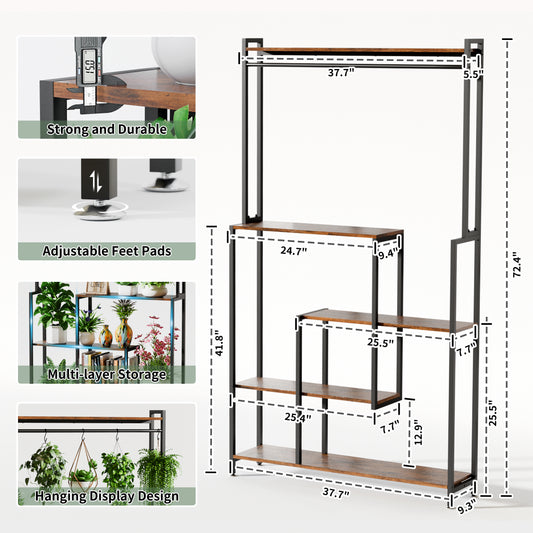 BECOKOME Plant Stand Indoor with Grow Lights, 72" Tall 5-Tier Lighted Plant Shelf, Vertical Flower Display Stand - BECOKOME