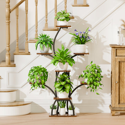 Plant Stand Indoor with Grow Lights, 6 Tiered Plant Shelf Indoor, 50" Corner Plant Stands for Indoor Plants, Lighted Tree-Shaped Plant Holder, Tall Flower Display Rack for Living Room - BECOKOME