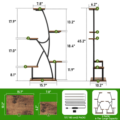 BECOKOME 6 Tier Tall Corner Plant Stand Indoor 2 Pack Metal Plant Shelf with 2 Hooks Plant Rack Display Holder for Indoor Plants - BECOKOME