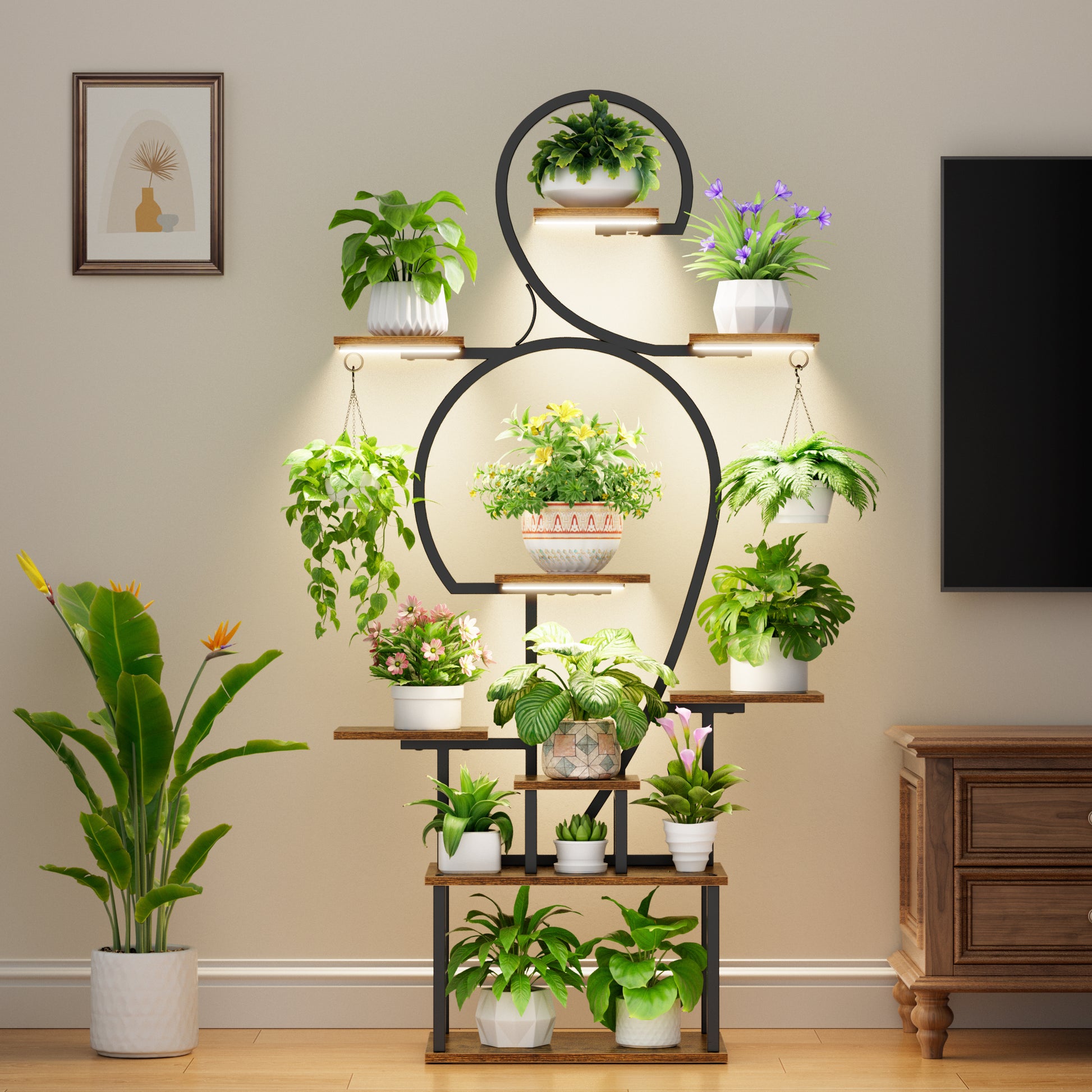 Plant Stand Indoor with Grow Light - 9 Tiered 63" Tall Indoor Plant Shelf for Multiple Plants, Large Plant Shelf with Grow Light, Lighted Plant Stand for Indoor Plants - BECOKOME