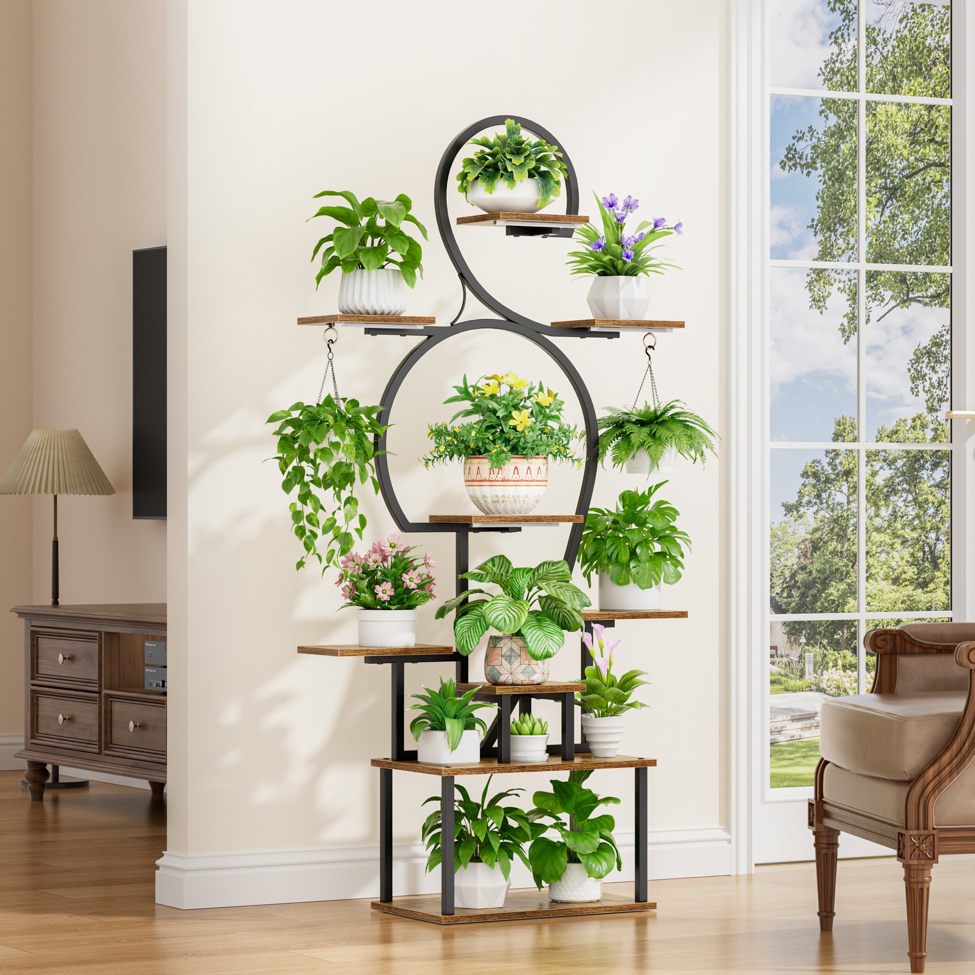 Plant Stand Indoor with Grow Light - 9 Tiered 63" Tall Indoor Plant Shelf for Multiple Plants, Large Plant Shelf with Grow Light, Lighted Plant Stand for Indoor Plants - BECOKOME