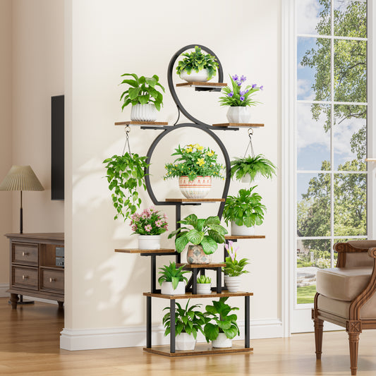 Plant Stand Indoor with Grow Light - 9 Tiered 63" Tall Indoor Plant Shelf for Multiple Plants, Large Plant Shelf with Grow Light, Lighted Plant Stand for Indoor Plants - BECOKOME