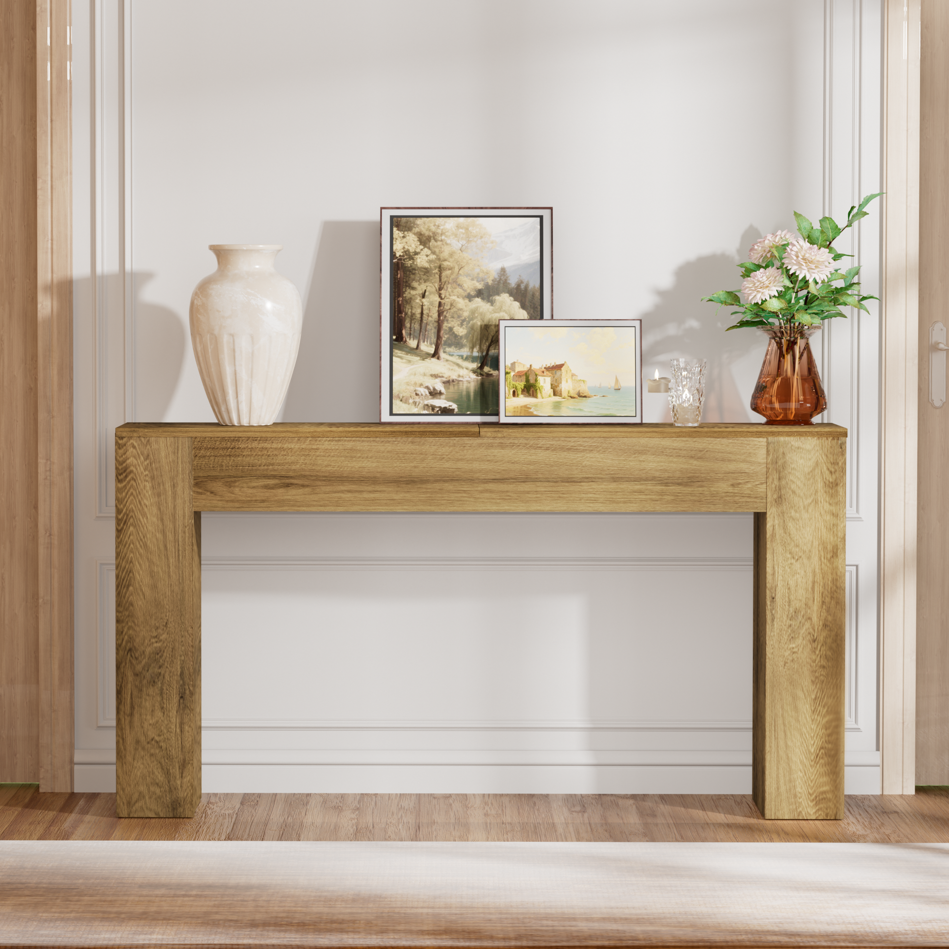 63" Long Console Table, Wood Entryway Table Behind The Couch, Rectangular Farmhouse Sofa Table with Heavy Duty Legs, Accent Furniture for Living Room, Entrance, Hallway, Foyer, Brown - BECOKOME
