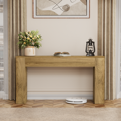63" Long Console Table, Wood Entryway Table Behind The Couch, Rectangular Farmhouse Sofa Table with Heavy Duty Legs, Accent Furniture for Living Room, Entrance, Hallway, Foyer, Brown - BECOKOME