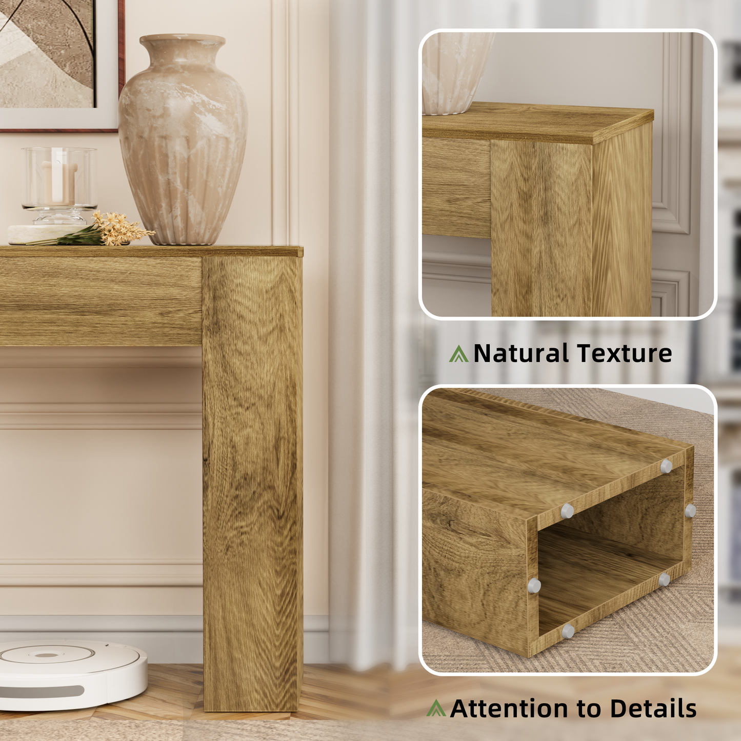63" Long Console Table, Wood Entryway Table Behind The Couch, Rectangular Farmhouse Sofa Table with Heavy Duty Legs, Accent Furniture for Living Room, Entrance, Hallway, Foyer, Brown - BECOKOME