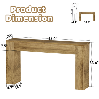 63" Long Console Table, Wood Entryway Table Behind The Couch, Rectangular Farmhouse Sofa Table with Heavy Duty Legs, Accent Furniture for Living Room, Entrance, Hallway, Foyer, Brown - BECOKOME