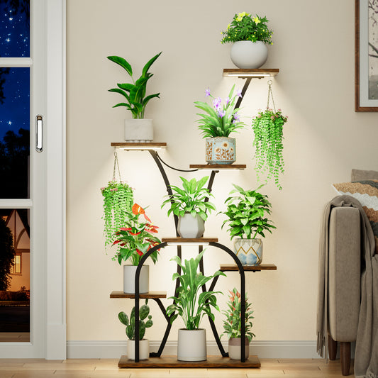 Plant Stand Indoor with Grow Lights, 7 Tiered Plant Shelf Indoor, 50'' Corner Plant Stands for Indoor Plants, Metal Plant Display Shelves Lighted Flower Holder, Plant Rack for Living Room, Black - BECOKOME