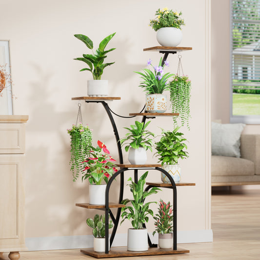 Plant Stand Indoor with Grow Lights, 7 Tiered Plant Shelf Indoor, 50'' Corner Plant Stands for Indoor Plants, Metal Plant Display Shelves Lighted Flower Holder, Plant Rack for Living Room, Black - BECOKOME