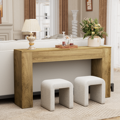 63" Long Console Table, Wood Entryway Table Behind The Couch, Rectangular Farmhouse Sofa Table with Heavy Duty Legs, Accent Furniture for Living Room, Entrance, Hallway, Foyer, Brown - BECOKOME
