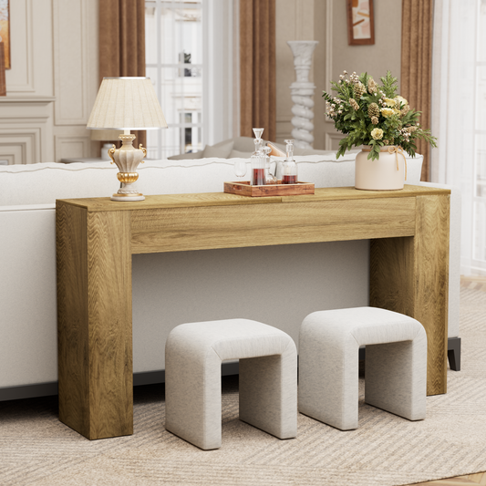 63" Long Console Table, Wood Entryway Table Behind The Couch, Rectangular Farmhouse Sofa Table with Heavy Duty Legs, Accent Furniture for Living Room, Entrance, Hallway, Foyer, Brown - BECOKOME