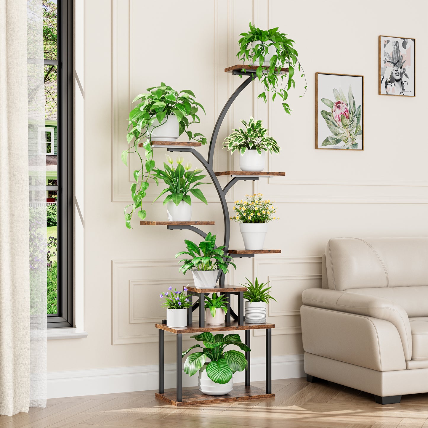 Plant Stand Indoor with Grow Light, 8-Tiered Tall Plant Stands for Indoor Plants Multiple, Metal Plant Shelf Display Rack Holder, Flower Stand for Indoor Plants, Living Room, Garden, Patio - BECOKOME