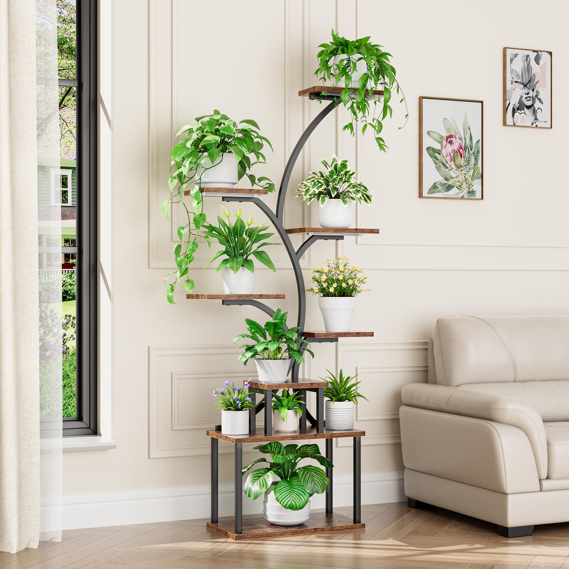 Plant Stand Indoor with Grow Light, 8-Tiered Tall Plant Stands for Indoor Plants Multiple, Metal Plant Shelf Display Rack Holder, Flower Stand for Indoor Plants, Living Room, Garden, Patio - BECOKOME