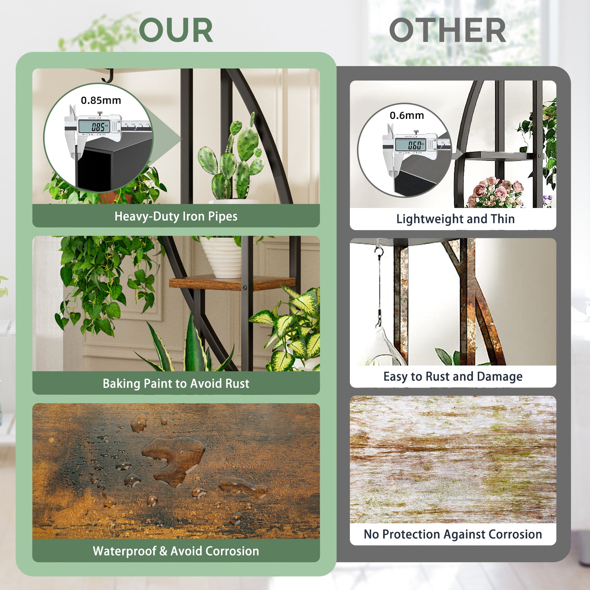 BECOKOME Plant Stand Indoor with Grow Lights, 63" Tall 6-Tiered Lighted Plant Shelf, 2 Pack Metal Corner Plant Holder, Curved Flower Display Stand - BECOKOME