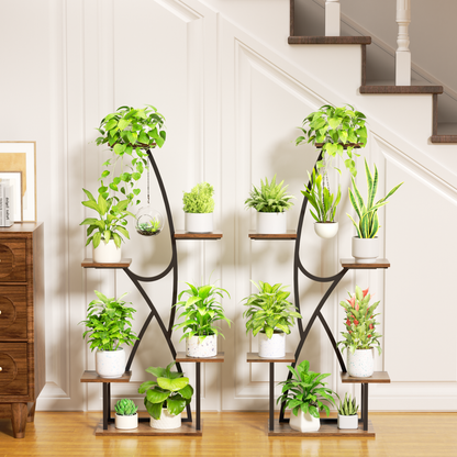 BECOKOME 6 Tier Tall Corner Plant Stand Indoor 2 Pack Metal Plant Shelf with 2 Hooks Plant Rack Display Holder for Indoor Plants - BECOKOME