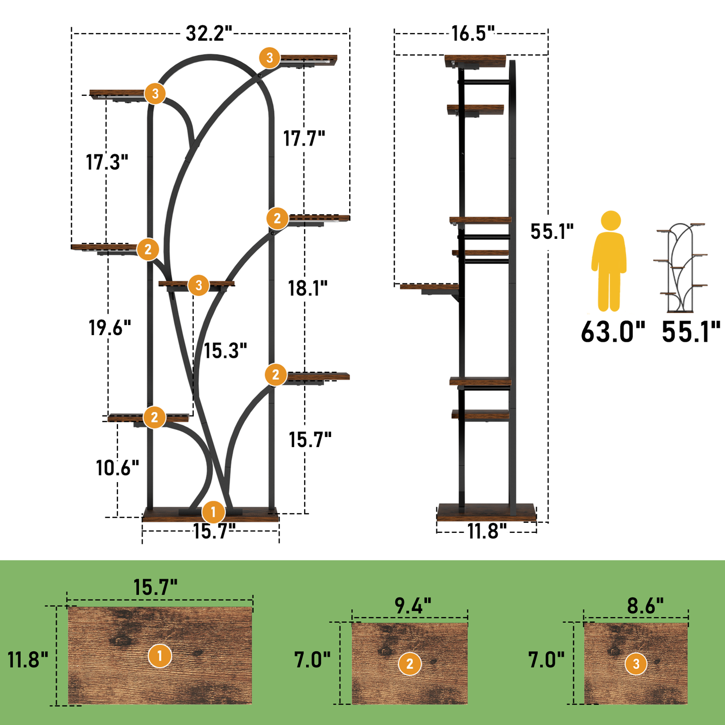 POZILAN Plant Stand Indoor with Grow Light, 55.6" Corner Plant Shelf Indoor, 8 Tiered Tall Plant Stands for Indoor Plants Display Rack Holder, Flower Stand for Balcony, Living Room, Patio - BECOKOME