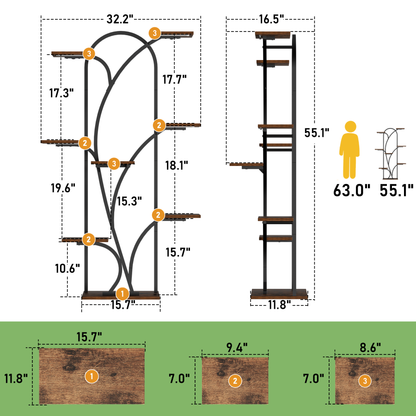 POZILAN Plant Stand Indoor with Grow Light, 55.6" Corner Plant Shelf Indoor, 8 Tiered Tall Plant Stands for Indoor Plants Display Rack Holder, Flower Stand for Balcony, Living Room, Patio - BECOKOME